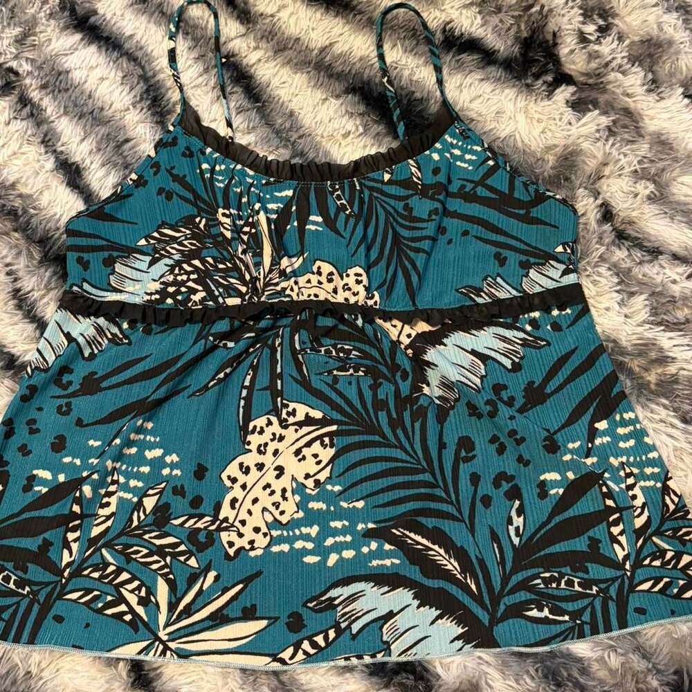 Secret Treasures Tropical Leopard Print Camisole Tank Top Teal Y2K Style Size M